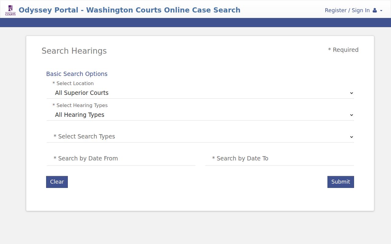 Garfield County court schedule hearing search filters
